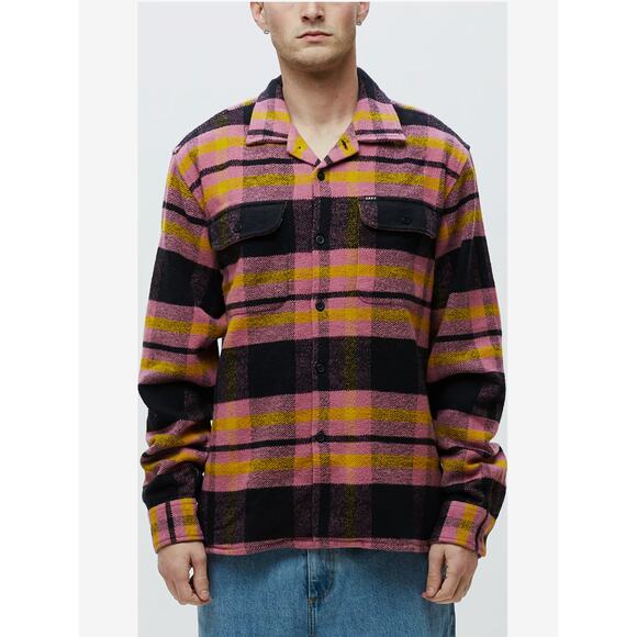 Obey Fitzgerald Woven Heavy Flannel Shirt Burnt Brick Multi Men's Size M NWT - Picture 1 of 9